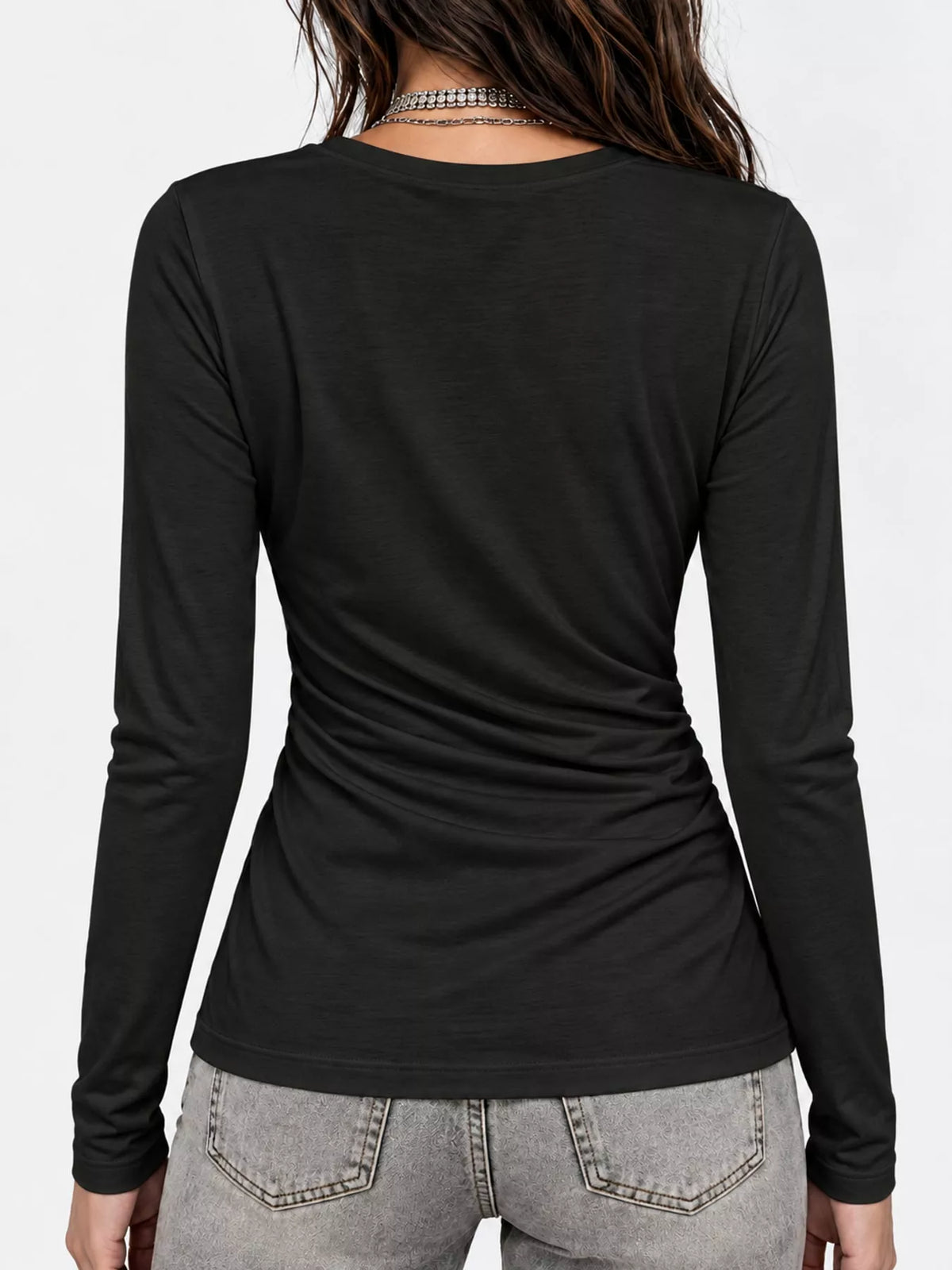 Full Size Surplice Long Sleeve T-Shirt Plus Size