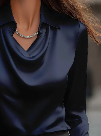 Full Size Long Sleeve Blouse With Collar Plus Size