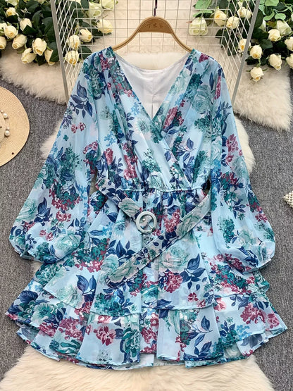 Floral Print Ruffle Hem Mini Dress