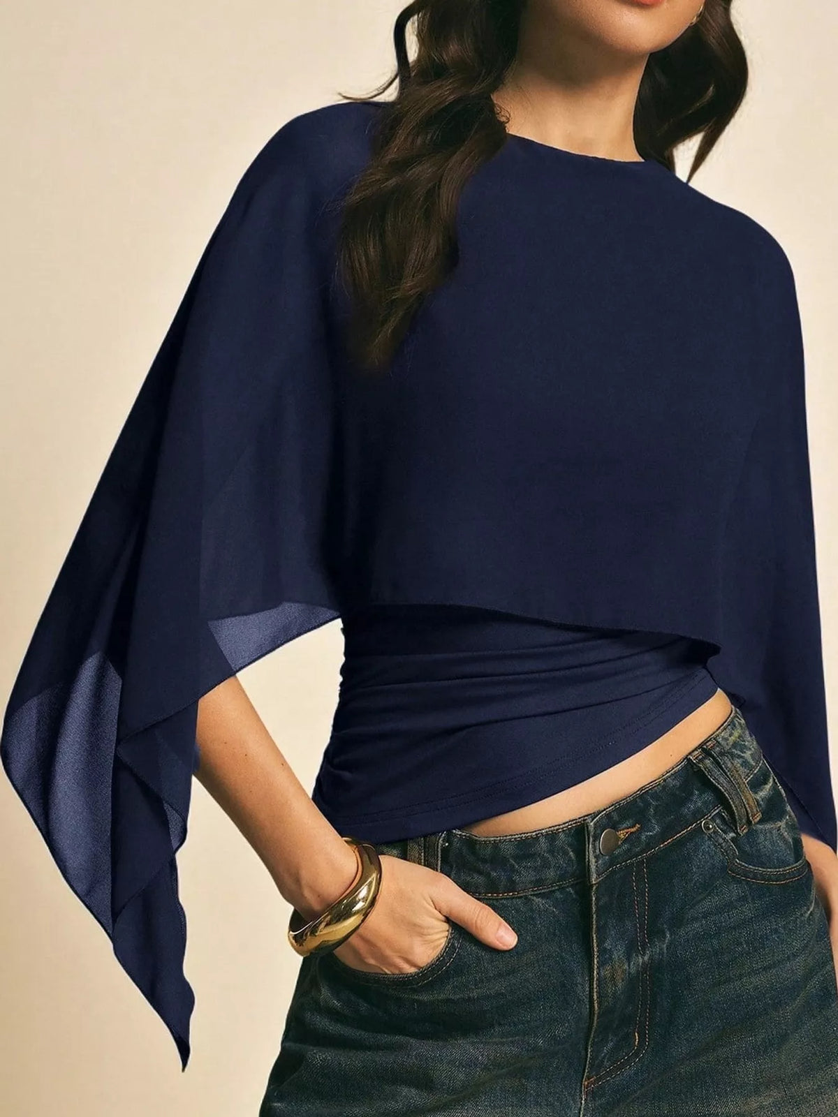 Cape Sleeve Round Neck Blouse