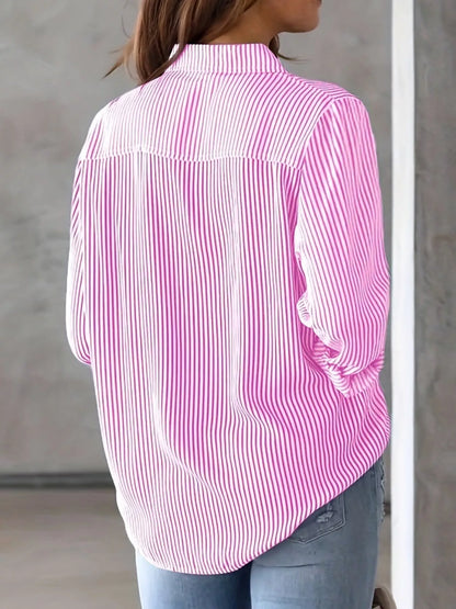 Full Size Striped Button-Down Long Sleeve Shirt Plus Size