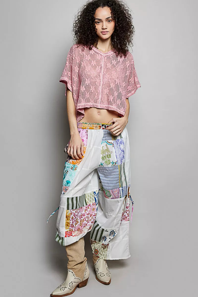 POL Crochet Lace Short Sleeve Top