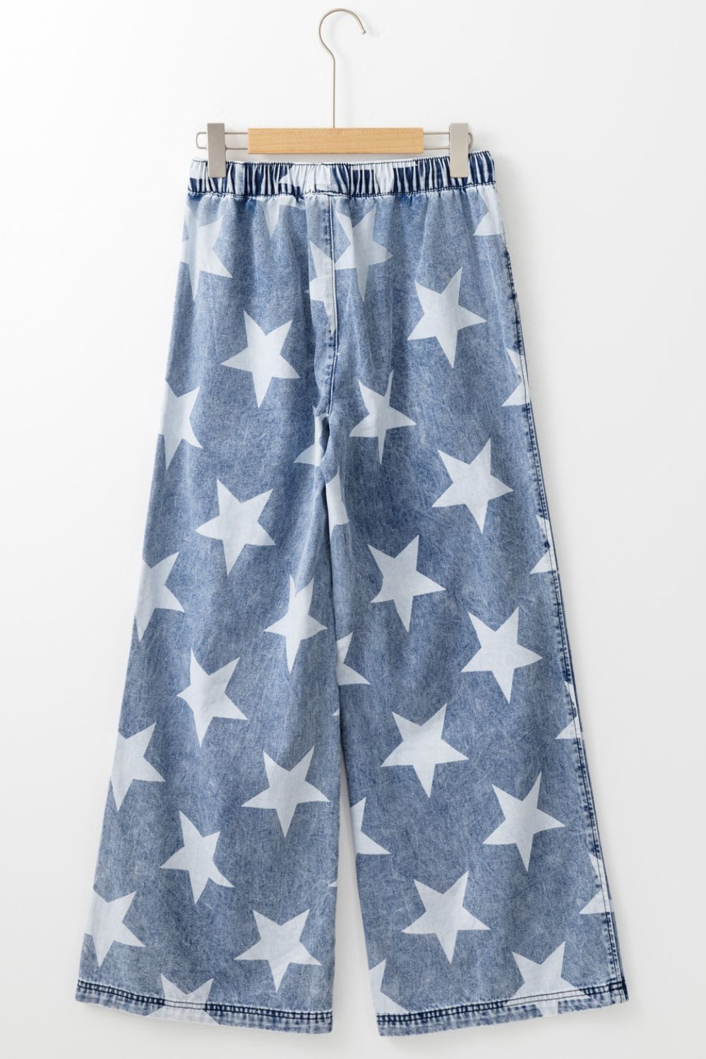 Star Print Washed Drawstring High Waist Wide Leg Jeans