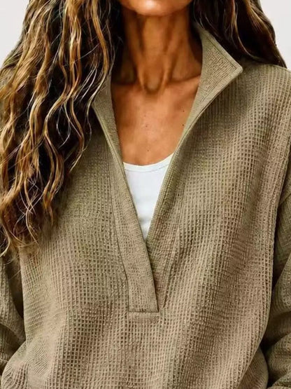 Full Size Waffle Knit Dropped Shoulder Sweatshirt Plus Size