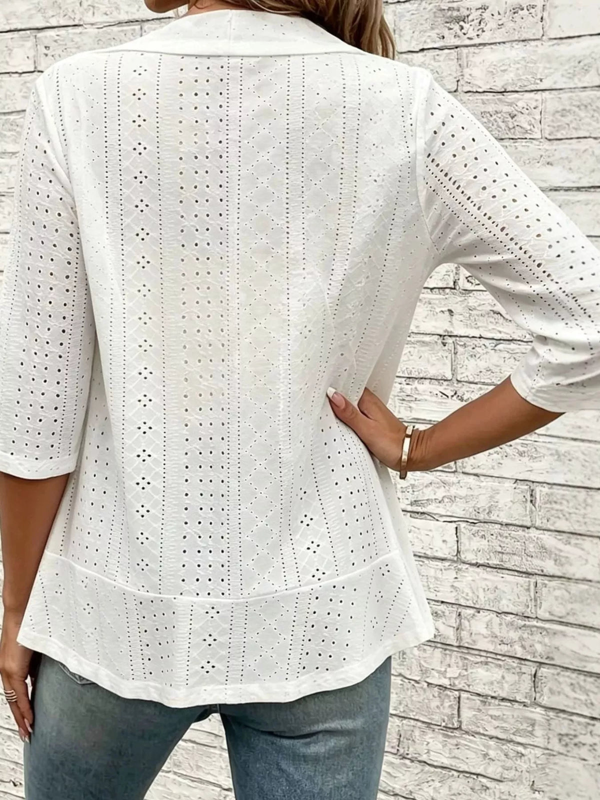 Eyelet Open-Front Cardigan