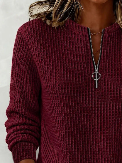 Full Size Quarter-Zip Waffle Knit Sweatshirt Plus Size