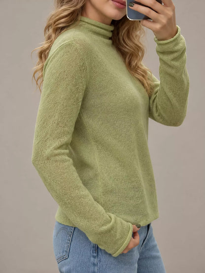 Women’s Sheer Turtleneck Knit Top – Lightweight Long Sleeve