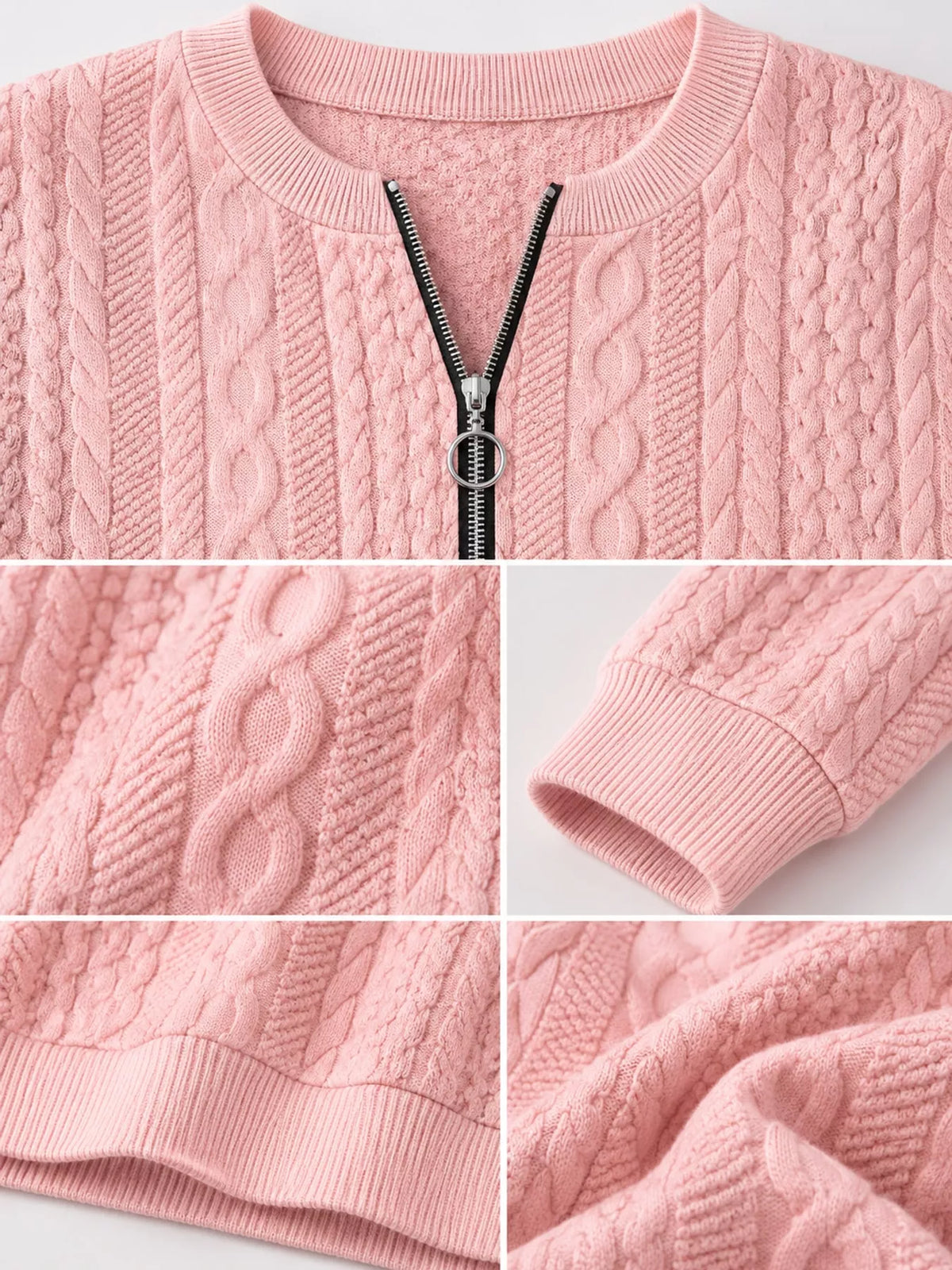 Full Size Quarter-Zip Cable Knit Sweatshirt Plus Size