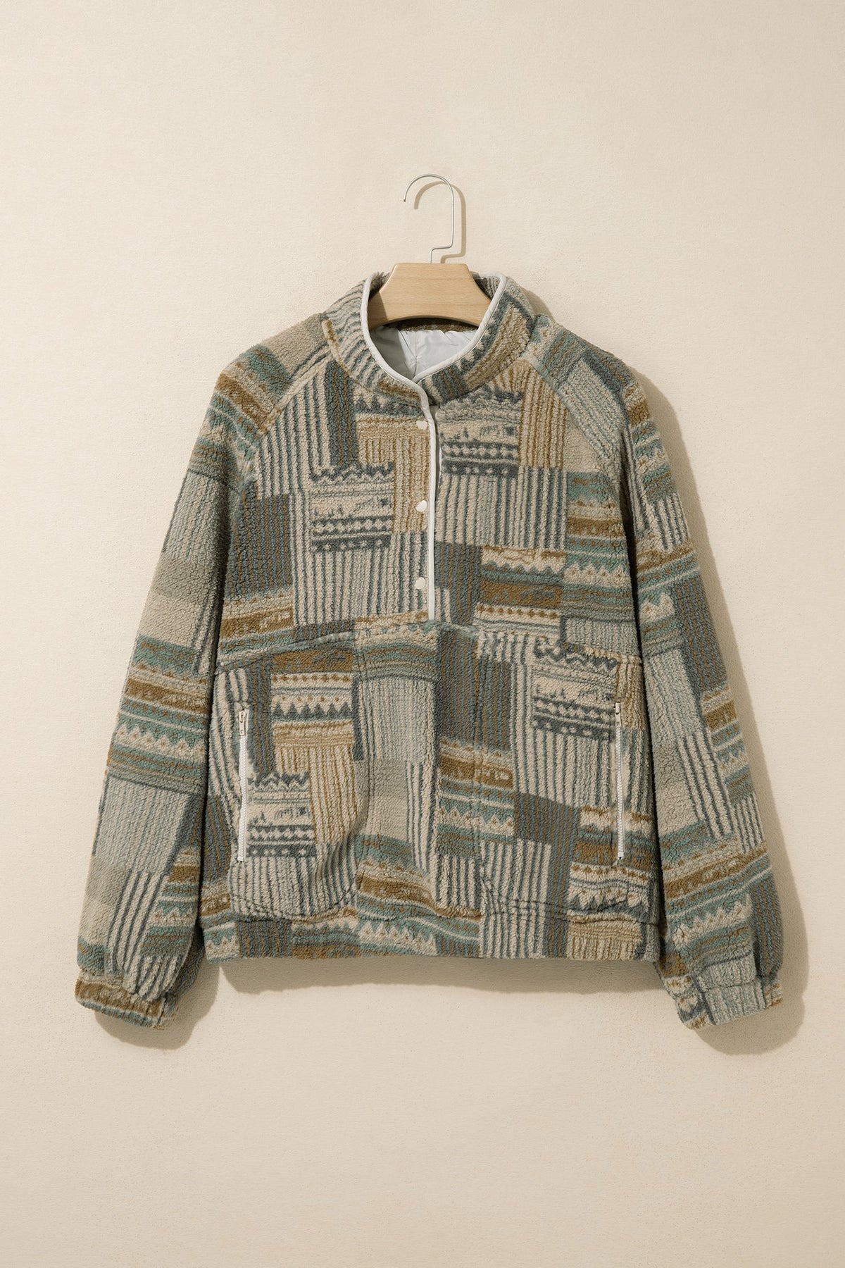 Green Western Print Fleece Pullover Long Sleeve Casual Fit Sweatshirt