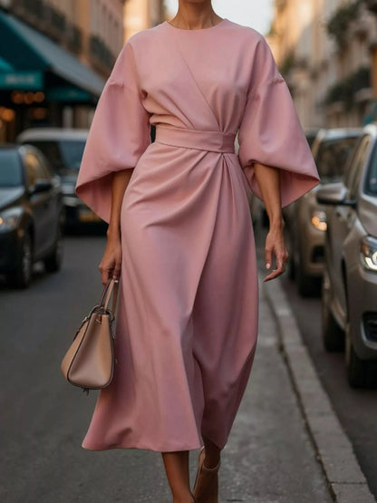 Full Sleeve Kimono Sleeves Round Neck Midi Dress Plus Size