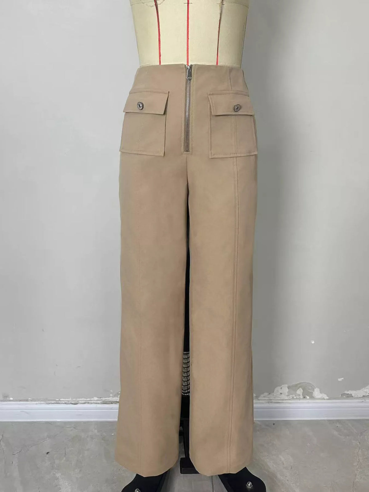 High-Waisted Wide-Leg Front Zip Pants