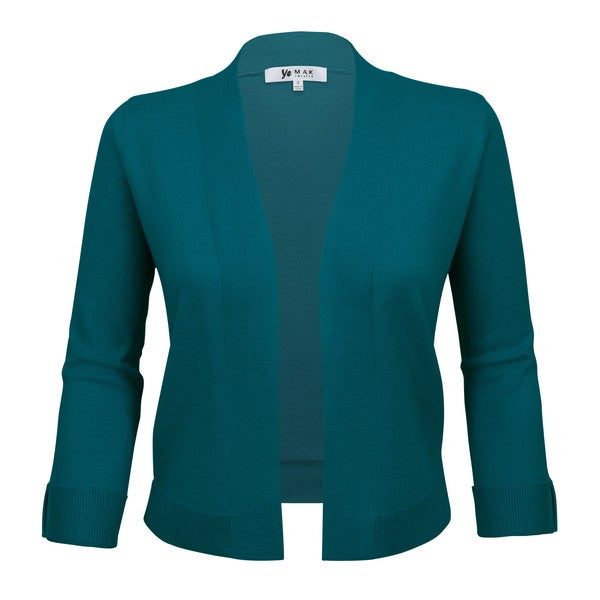 Open Front Cropped Bolero Shrug Cardigan Peacock