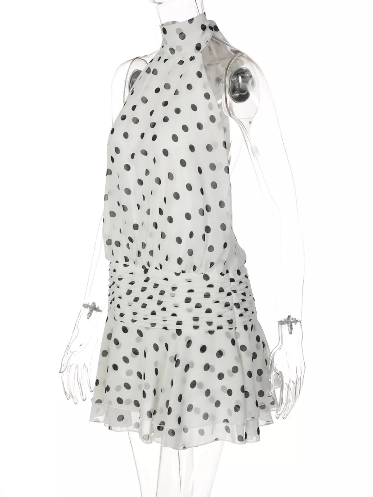 Polka Dot Halter Neck Ruffle Dress