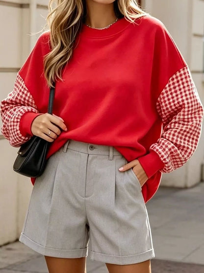 Plaid Dropped Shoulder Sweatshirt