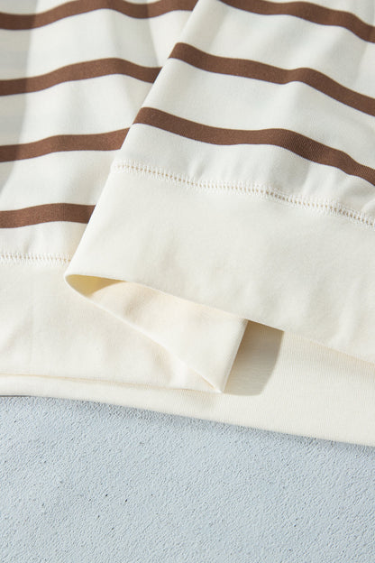 Khaki Stripe Relaxed Long Sleeve Top Color Block Detail Drawstring Pant Set