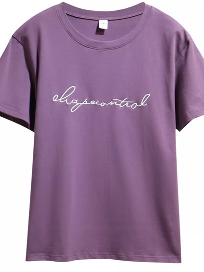 Full Size Letter Embroidered Round Neck T-Shirt Plus Size