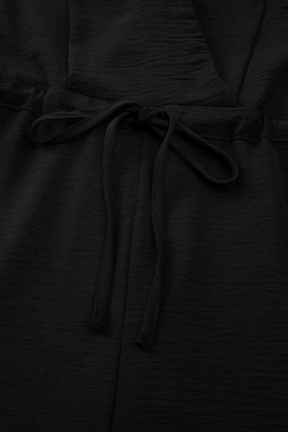Black Solid Spaghetti Strap Wide Leg Drawstring High Waist Jumpsuit