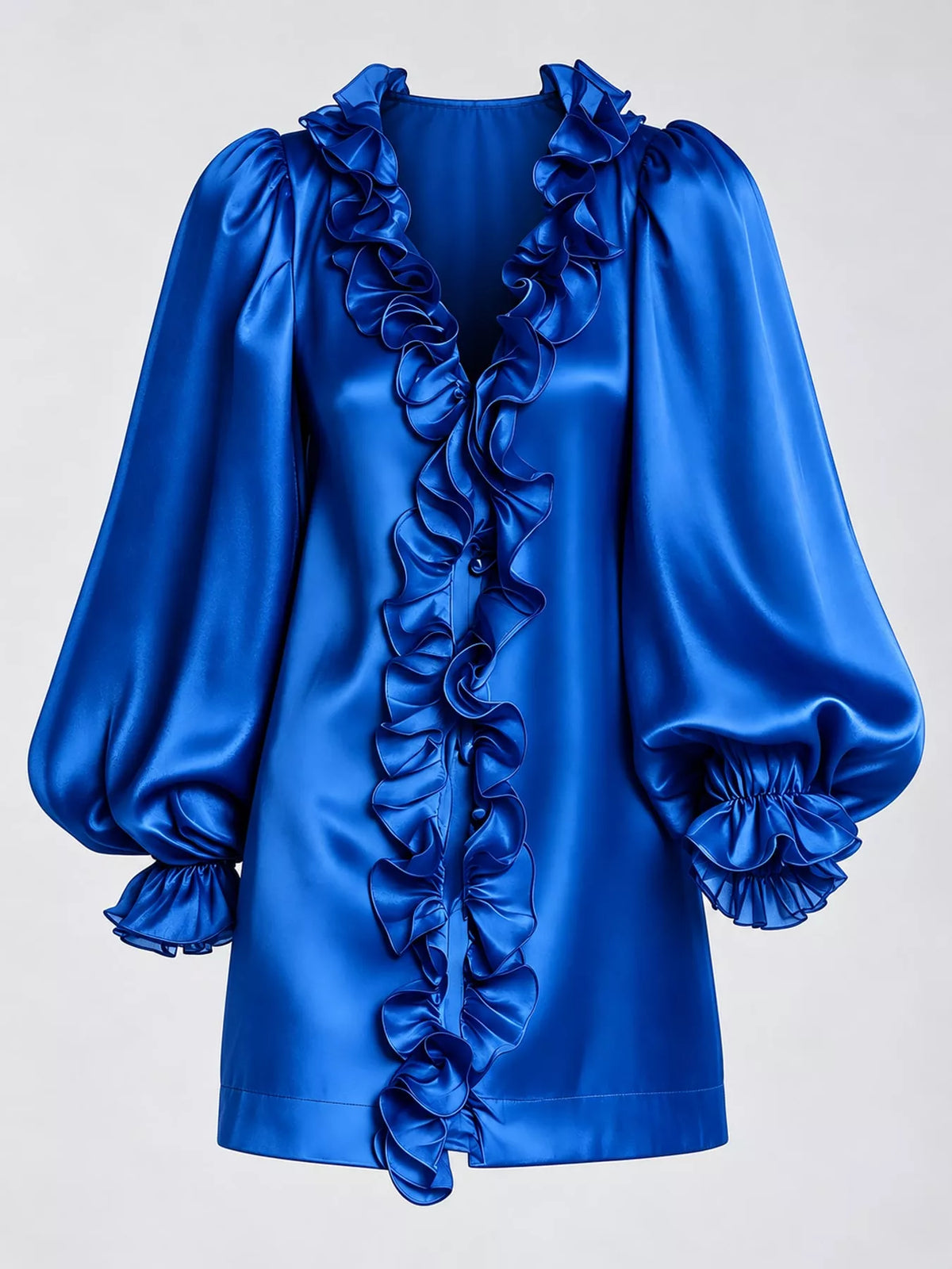 Ruffle Trim Puff Sleeve Mini Dress