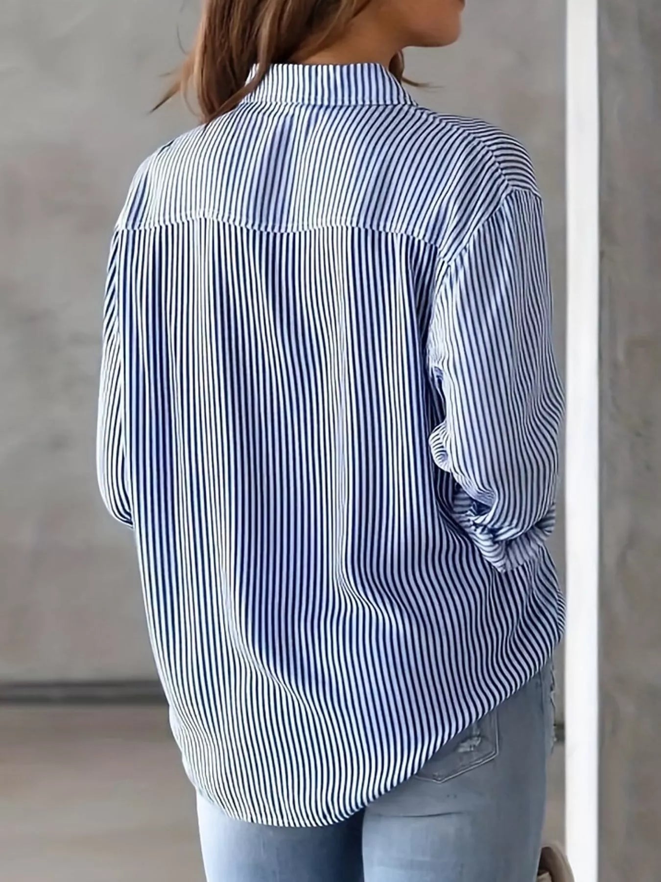Full Size Striped Button-Down Long Sleeve Shirt Plus Size