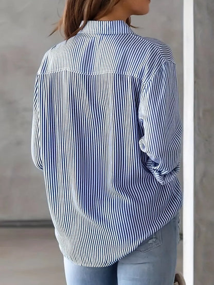 Full Size Striped Button-Down Long Sleeve Shirt Plus Size