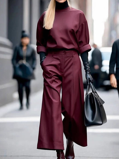 Solid Color Simple Casual Suit Trousers Set Claret S