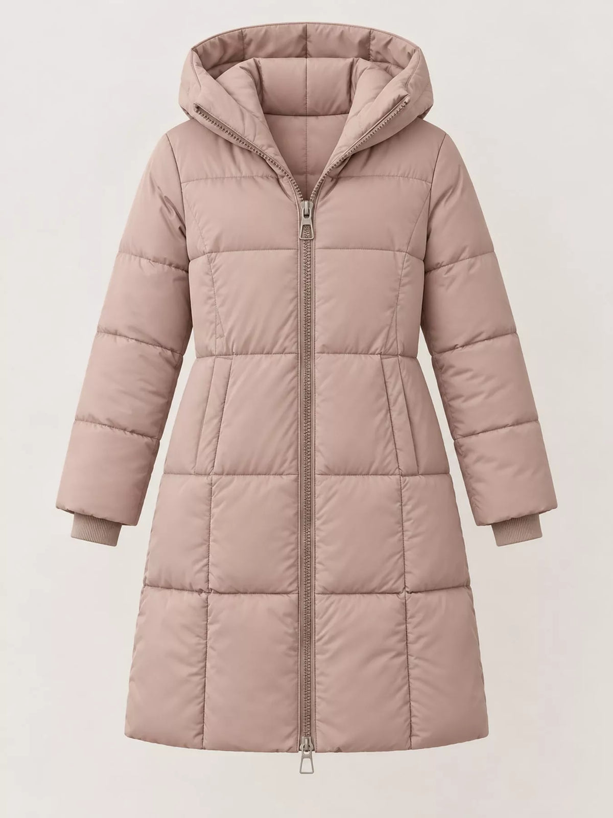 Full Size Zip Up Hooded Longline Puffer Outerwear Plus Size