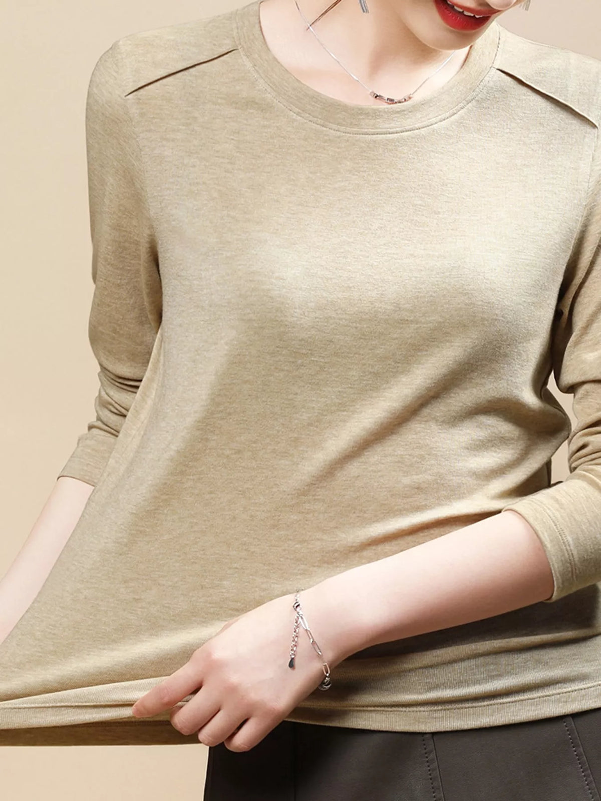 Plus Size Solid Long-Sleeve Crew Neck T-Shirt