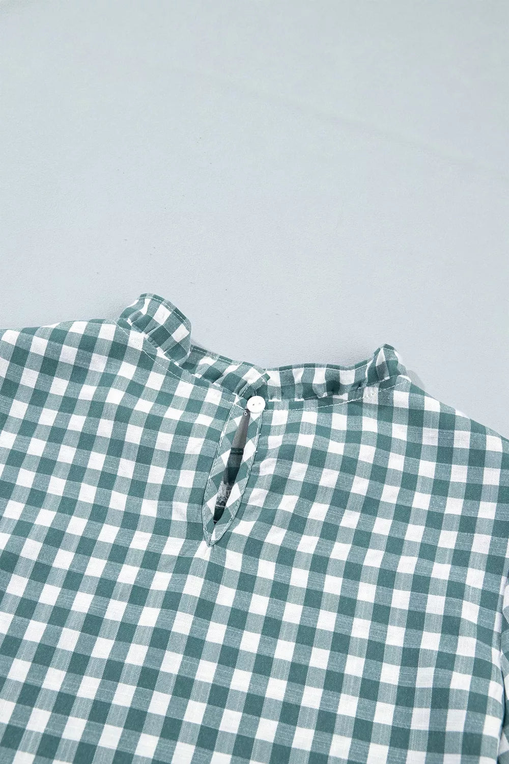 3/4 Sleeve Shirred Plaid Peplum Top