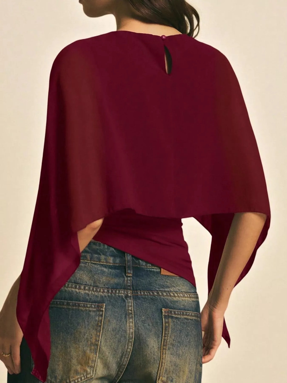 Cape Sleeve Round Neck Blouse