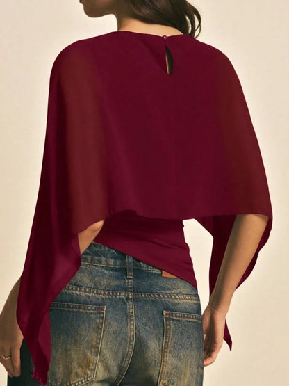 Cape Sleeve Round Neck Blouse