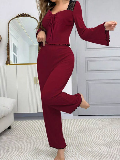 Lace Detail Flare Sleeves Top and Pants Lounge Set