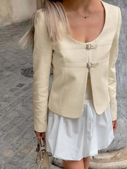 Buckle-Front Cropped Jacket