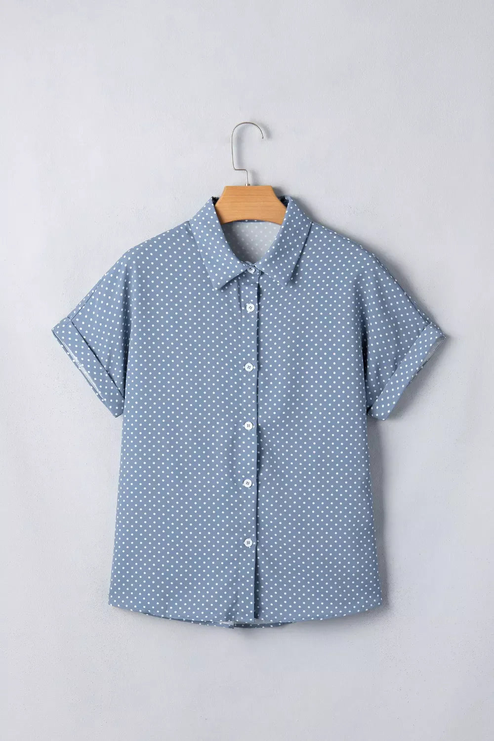 Dotted Print Cuffed Short Sleeve Shirt