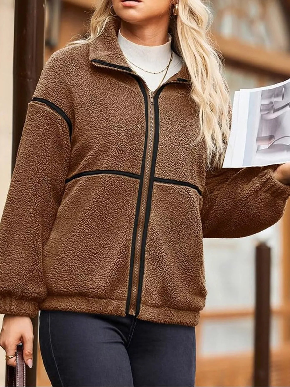 Stand Collar Cozy Sherpa Fleece Zip-Up Jacket