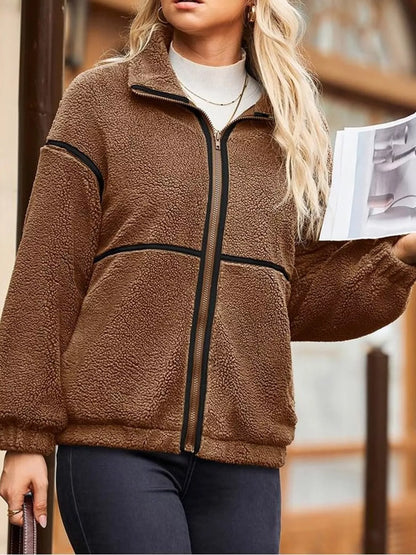 Stand Collar Cozy Sherpa Fleece Zip-Up Jacket