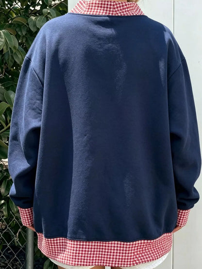 Polka Dot Contrast Trim Dropped Shoulder Sweatshirt