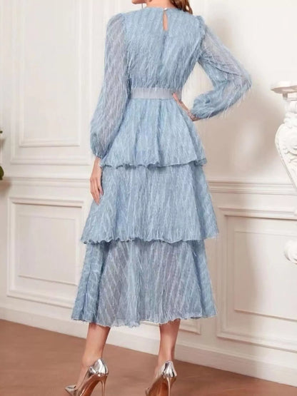 Full Size Layered Balloon Sleeve Midi Dress Plus Size