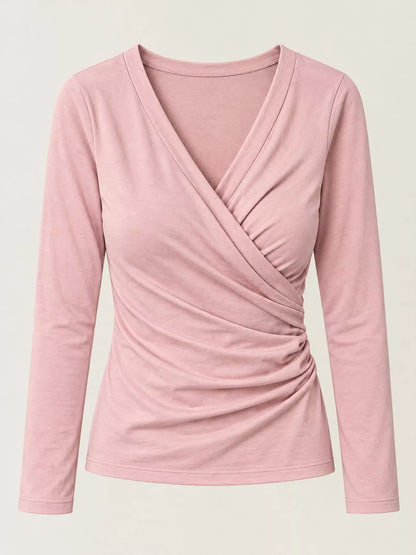 Full Size Surplice Long Sleeve T-Shirt Plus Size