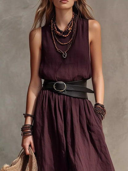 Full Size Round Neck Sleeveless Maxi Dress Plus Size