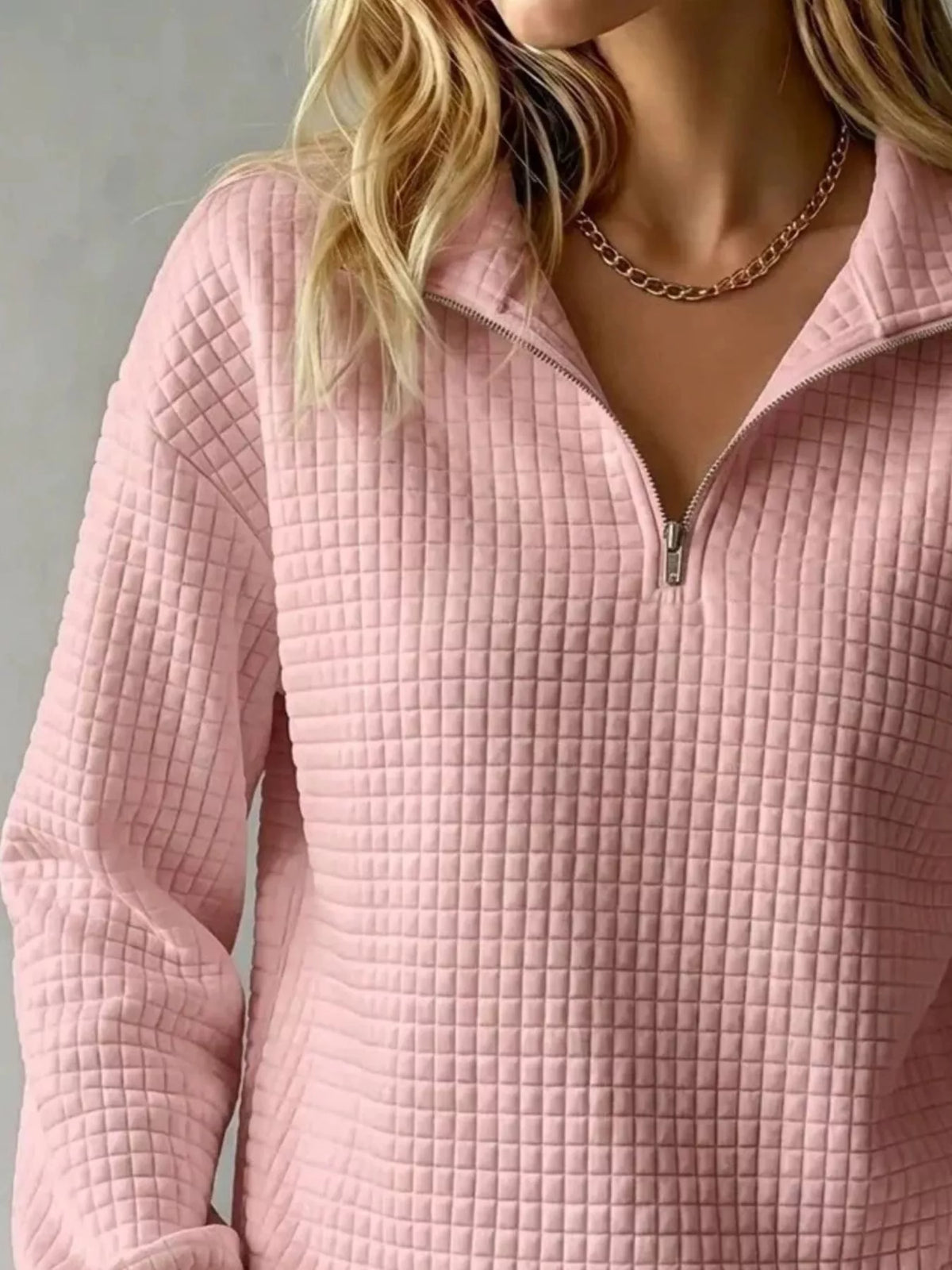Waffle Knit Quarter-Zip Sweatshirt