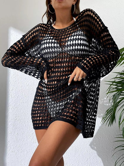 Crochet Knit Long Sleeve Cover-Up
