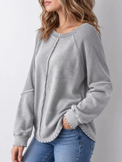 Waffle Knit Raglan Sleeve Sweatshirt