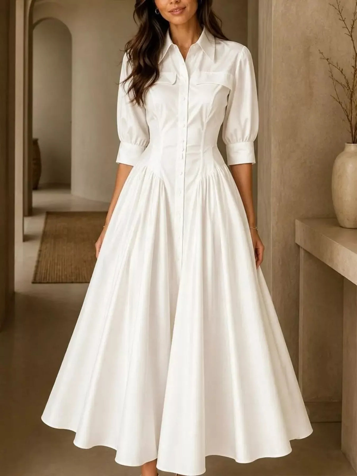 Plus Size Shirt Dress with Cinched Waist | Button-Down