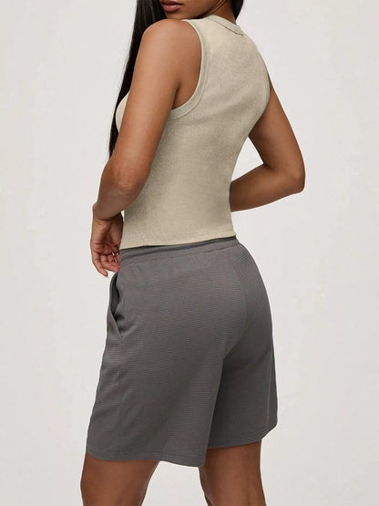 Ribbed Button-Front Sleeveless Tank