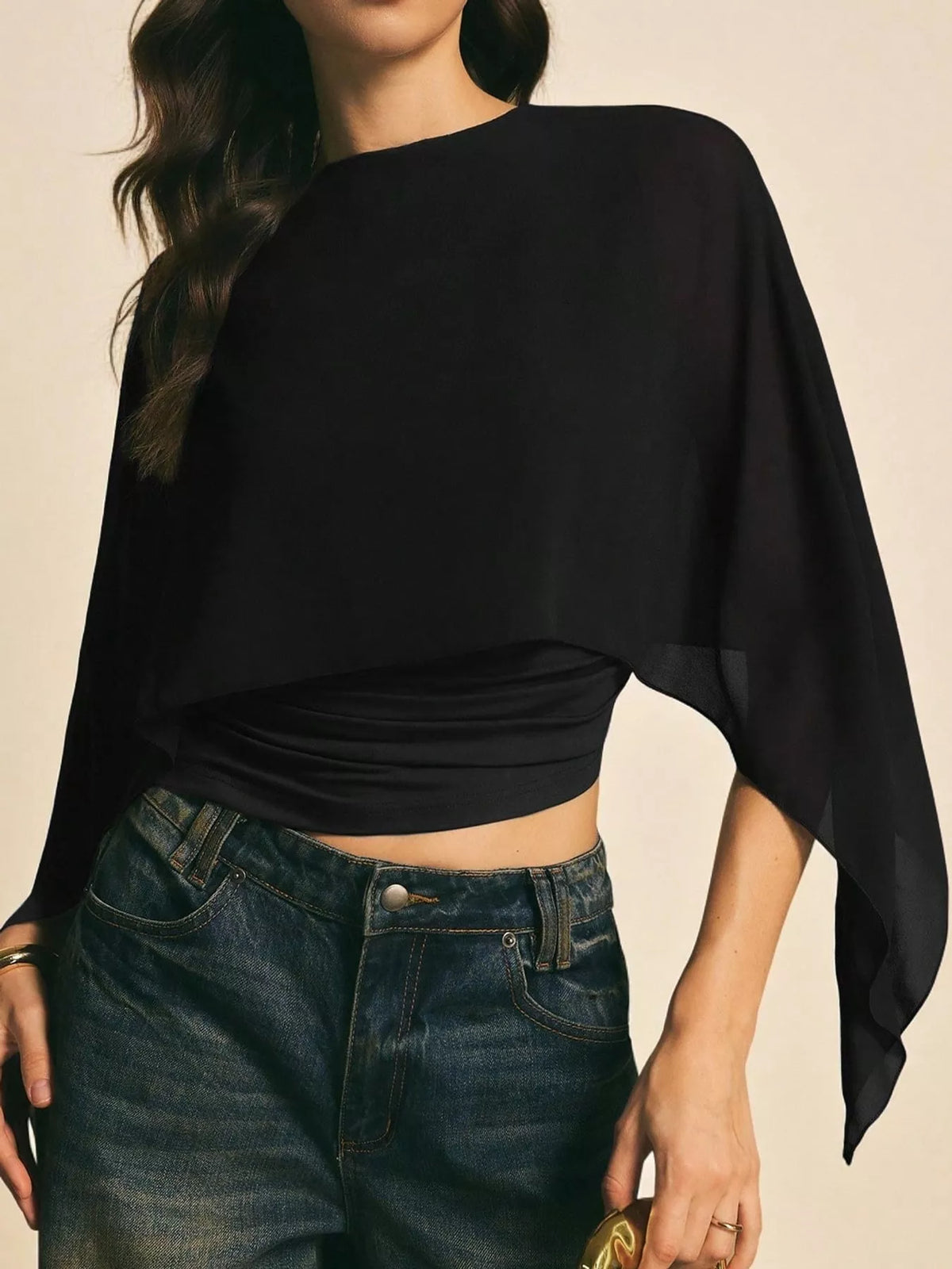 Cape Sleeve Round Neck Blouse