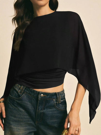 Cape Sleeve Round Neck Blouse