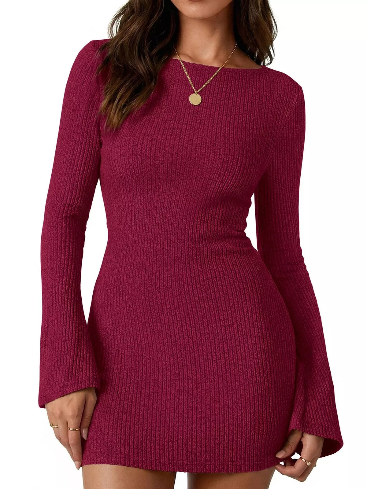Ribbed Knit Long Sleeve Slim Fit Sweater Dress