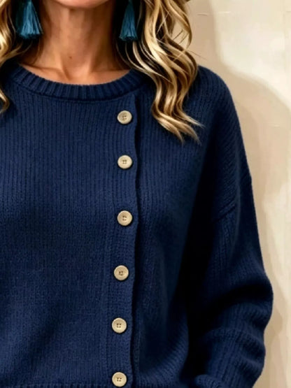 Decorative Button Dropped Shoulder Sweater