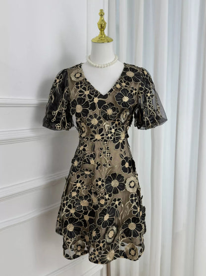 Plus Size Embroidered Floral V-Neck Mini Dress