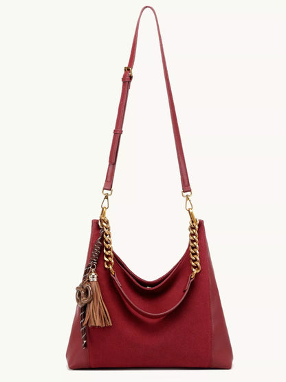 Chain Strap Tassel Charm Shoulder Bag